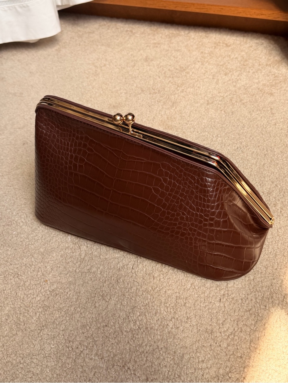 Anthropologie Croc-Embossed Frame Clutch - Brown with Gold Hardware - Picture 2 of 6